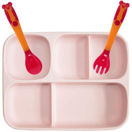 Силіконова п'ятисекційна тарілка та ложка вилка змінює форму 2Life А2 3 предмети Рожевий (vol-10745) (1251013)