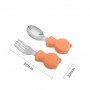 Силіконова трисекційна тарілка 2Life Y18 та металеві прилади Y25 Сірий з помаранчевим (v-11550) (1251142)