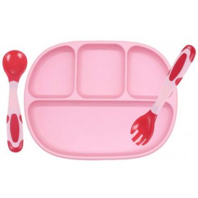 Дитяча чотирисекційна силіконова тарілка та термочутлива ложка-вилка 2Life 700 мл Рожевий (vol-10238) (1251103)