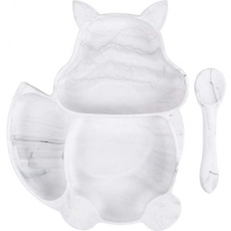 Набір силіконова трисекційна тарілка у формі білки ложка 2Life Y1 2 шт Мармур (vol-10001) (1251195)