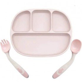 Чотирьох-секційна тарілка та термочутлива ложка/вилка змінює форму 2Life D1 678 мл Рожевий (vol-10673) (1250903)