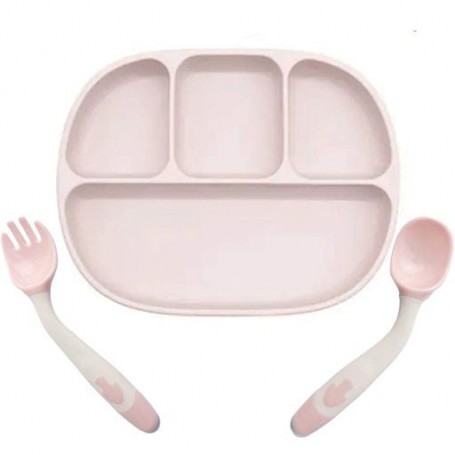 Чотирьох-секційна тарілка та термочутлива ложка/вилка змінює форму 2Life D1 678 мл Рожевий (vol-10673) (1250903)