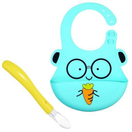 Силіконовий слинявчик 2Life 3Д Кролик 23х30 см М'ятний та ложка Жовта (vol-10513) (1250883)