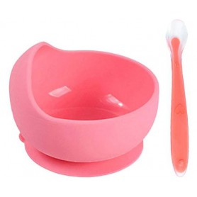 Набір силіконова кругла тарілка для перших страв та ложка 2Life Y14 2 шт Рожевий (n-10166) (1251007)