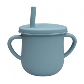 Поилка-чашка Lindo силиконовая, с трубочкой и крышкой, серая, от 8 месяцев, 150 мл (LI 738-2)