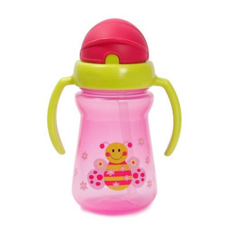 Поилка-непроливайка Lindo LI 733 с ручками и силиконовой трубочкой, от 9 месяцев, розовая, 180 мл