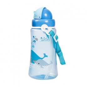 Поилка-непроливайка Lindo А 41 из силиконовой трубочкой и ремешком, от 9 месяцев, синяя, 360 мл