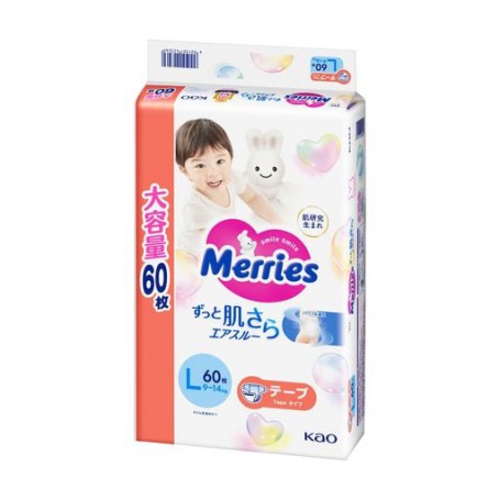 Подгузники Merries размер L (9-14 кг), 60 шт