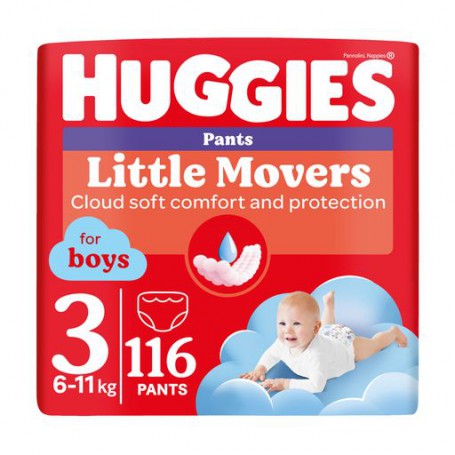 Подгузники-трусики Huggies Little Movers Pants для мальчиков, размер 3 (6-11 кг), 116 шт