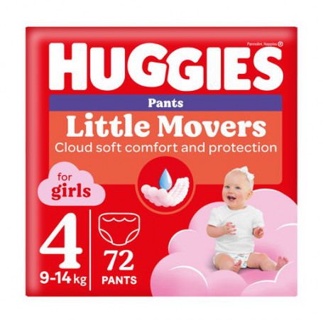Подгузники-трусики Huggies Little Movers Pants для девочек, размер 4 (9-14 кг), 72 шт