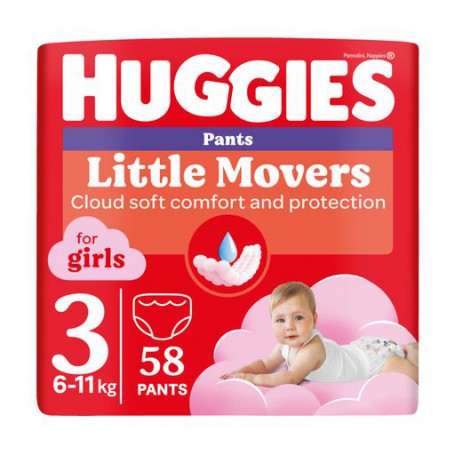 Подгузники-трусики Huggies Little Movers Pants для девочек, размер 3 (6-11 кг), 58 шт