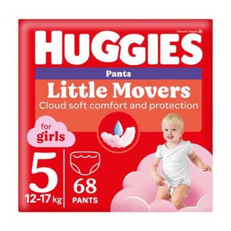 Подгузники-трусики Huggies Little Movers Pants для девочек, размер 5 (12-17 кг), 68 шт