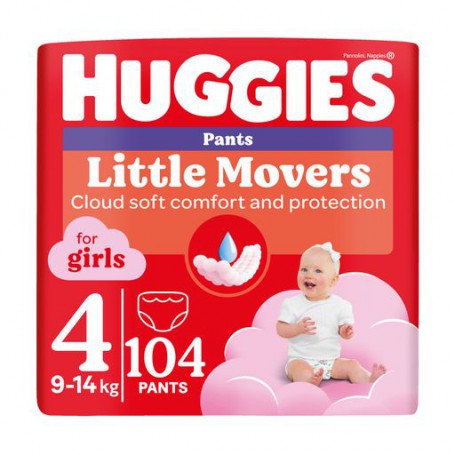 Подгузники-трусики Huggies Little Movers Pants для девочек, размер 4 (9-14 кг), 104 шт
