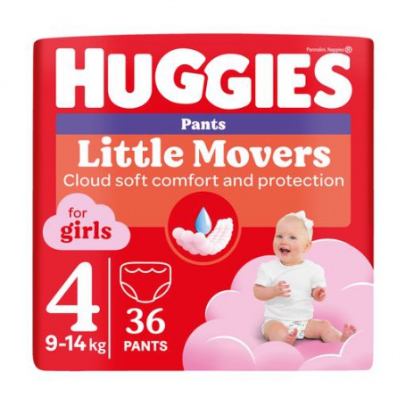 Подгузники-трусики Huggies Little Movers Pants для девочек, размер 4 (9-14 кг), 36 шт