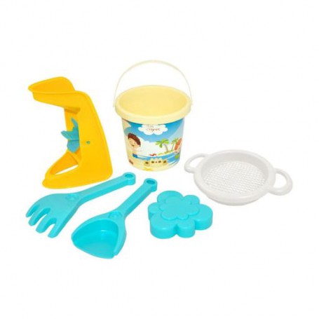 Детский набор для песка Tigres Summer с мельницей и термонаклейкой, желтый, 30*19*14 см, от 1 года, 6 элементов (39909)