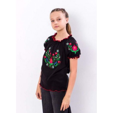 Вишиванка для дівчаток (підліткова) з коротким рукавом Носи своє 146 Чорний (p-10393-111621) (1307500)