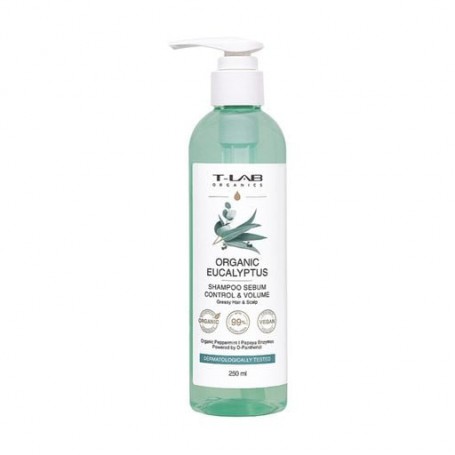 Шампунь T-LAB Professional Organics Organic Eucalyptus Shampoo Sebum Control & Volume для жирных волос и кожи головы, 250 мл