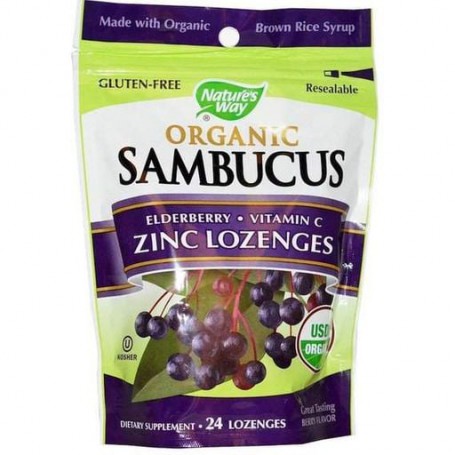 Бузина Nature's Way Sambucus Organic Zinc Lozenges 24 Lozenges Berry Flavor (973470)