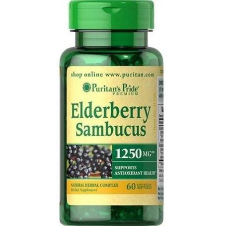 Бузина Puritan's Pride Elderberry Sambucus 1250 MG Supports Antioxidant Health 60 Softgels (862936)