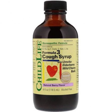 Противопростудное средство ChildLife Essentials, Formula 3 Cough Syrup, Alcohol Free, 4 fl oz 118,5 ml Natural Berry Flavor CDL1
