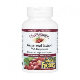 Экстракт виноградных косточек Natural Factors GrapeSeedRich Grape Seed Extract, 100 мг, 60 вегетарианских капсул