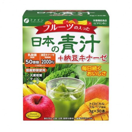 Аодзиру с наттокиназой и молочнокислыми бактериями Fine Japan Japanese Green + Natto Kinase With Fruits, 30 стиков