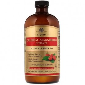 Микроэлемент Кальций Solgar Calcium Magnesium Citrate with Vitamin D3 Liquid 16 fl oz 473 ml Natural Strawberry Flavor (855204)