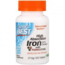 Микроэлемент Железо Doctor's Best High Absorption Iron with Ferrochel 27 mg 120 Tabs DRB-00459 (866778)