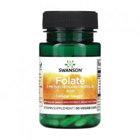 Фолиевая кислота Swanson Folate 800 мкг, 30 вегетарианских капсул