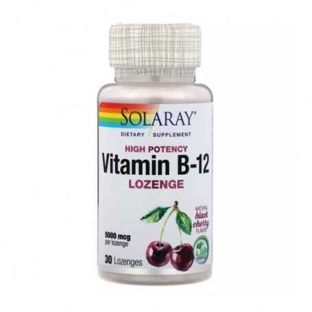 Витамин B12 Solaray Vitamin B-12 Lozenges Natural Cherry Flavor со вкусом натуральной черной вишни 5000 мкг, 30 леденцов