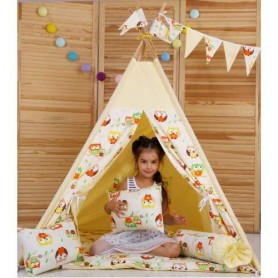 Вигвам Хатка комплект Бежевые Совы с подушкой - Стандарт 115*115 см (1180849)