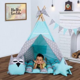 Вигвам Хатка комплект бонбон Звезды Мятный с серым с подушками - Большой 150*150 см (1180843)