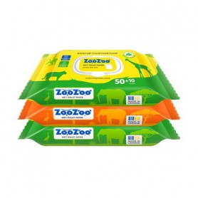 Влажная туалетная бумага ZooZoo Wet Toilet Paper с экстрактом алоэ вера, 3*60 шт