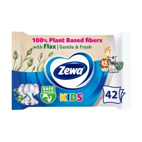 Влажная туалетная бумага Zewa Kids Moist 1-слойная, 42 шт