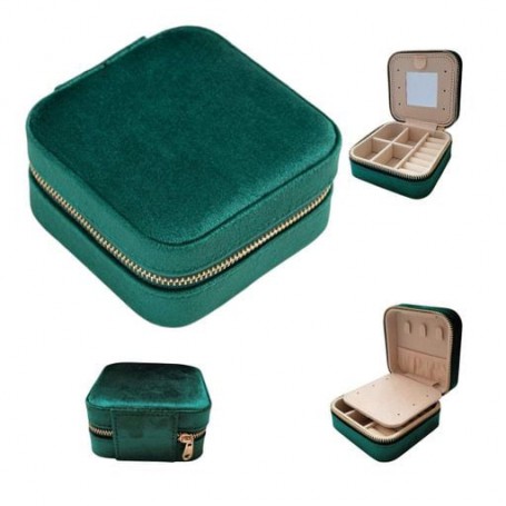 Шкатулка для украшений с зеркалом на молнии бархат темно Зеленая 8649 (1206613)