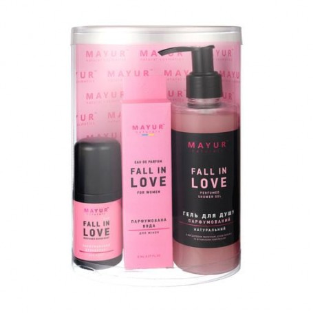 Подарочный набор для тела Mayur Fall In Love (гель для душа, 200 мл + дезодорант, 50 мл + парфюмированная вода женская, 8 мл)
