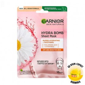 Тканевая маска для лица Garnier Skin Naturals Hydra Bomb Super Hydrating + Soothing с гиалуроновой кислотой и ромашкой, 28 г
