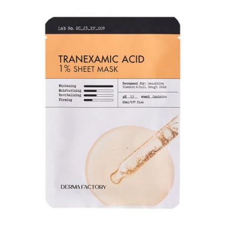 Осветляющая тканевая маска для лица Derma Factory Tranexamic Acid 1% Sheet Mask с транексановой кислотой, 23 мл