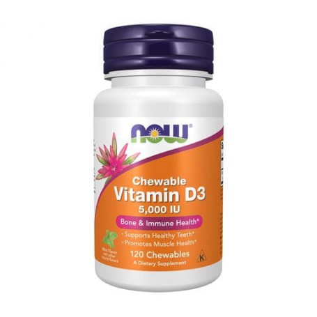 Витамин Д3 NOW Foods Vitamin D-3 5000 МЕ с ментоловым вкусом, 120 жевательных таблеток