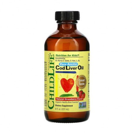 Детский рыбий жир печени щепки ChildLife Essentials Pure Arctic Cod Liver Oil с клубничным вкусом, в жидкости, 237 мл
