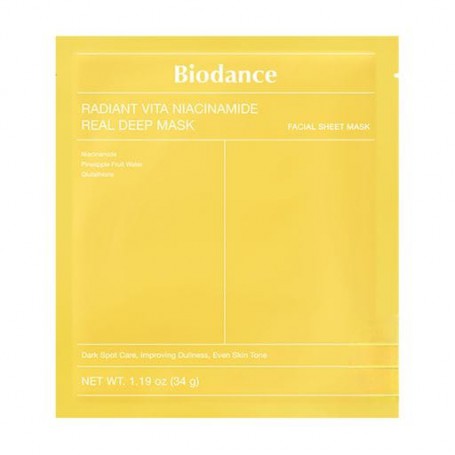 Гидрогелевая маска для выравнивания тона кожи лица Biodance Radiant Vita Niacinamide Real Deep Mask с ниацинамидом, 34 г