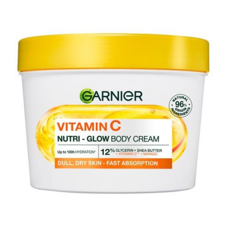 Увлажняющий крем GARNIER с витамином С и ароматом манго, с эффектом сияния, для тусклой сухой кожи тела, рук и ног, 380 мл