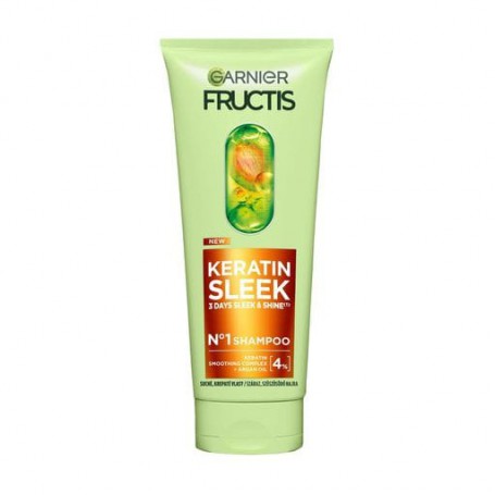 Шампунь Garnier Fructis Keratin Sleek Shampoo для пушистых и сухих волос, для разглаживания и придания блеска, 200 мл