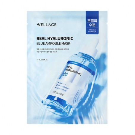 Увлажняющая тканевая маска для лица WELLAGE Real Hyaluronic Blue Ampoule Mask с гиалуроновой кислотой, 27 мл