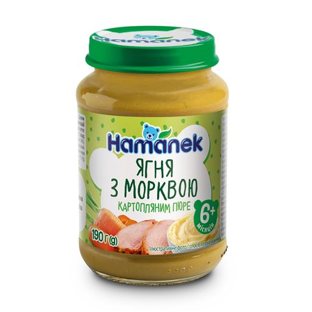 Детское мясо-овощное пюре Hamanek Ягненок с морковью и картофельным пюре, с 6 месяцев, 190 г